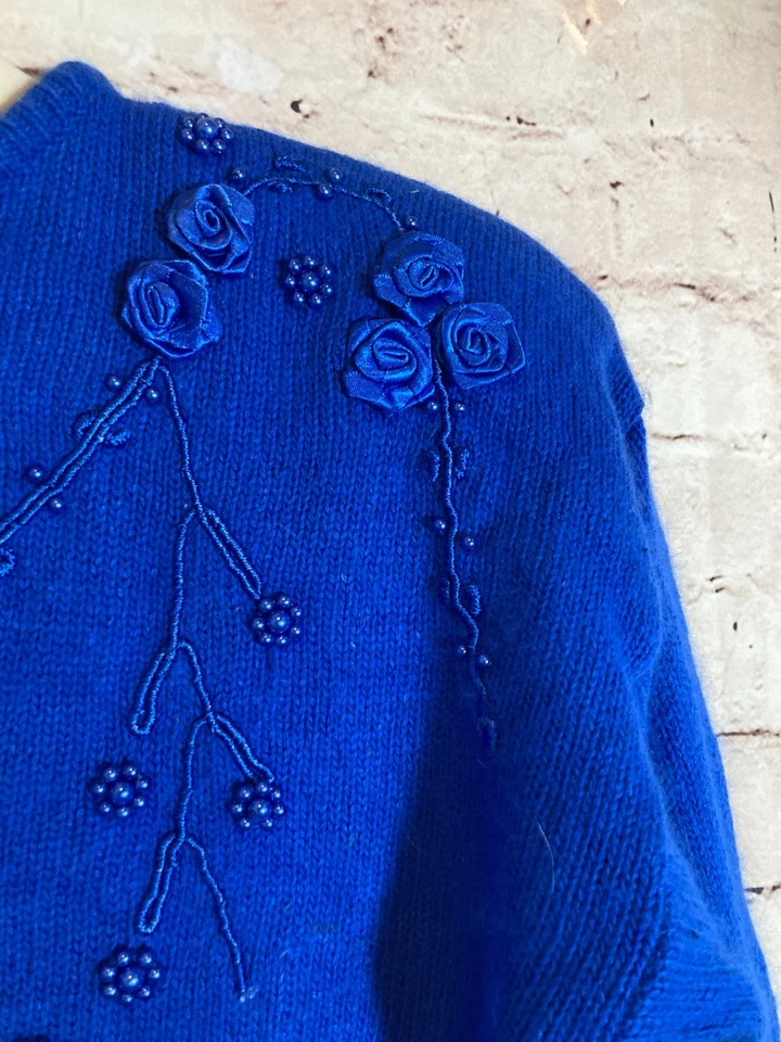 Suéter De Colección Hermosa Mina Grande Seda y Angora Pelo de Conejo Bobbles Cobalto Foto 2 de 4