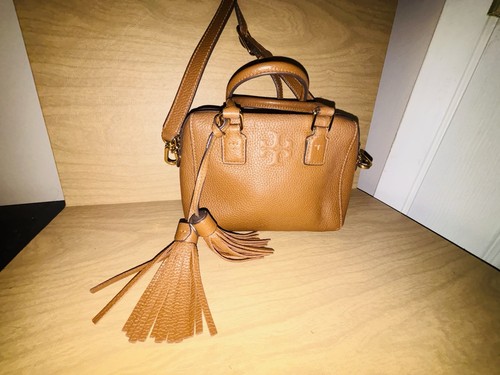 Tory Burch Thea Mini Web Satchel Brown/Moose Leather woman crossbody handbag