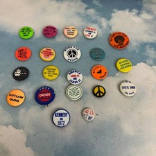 Vintage 70s Pins Buttons LOT OF 21 Political Kennedy Grapes Guns America PEACE