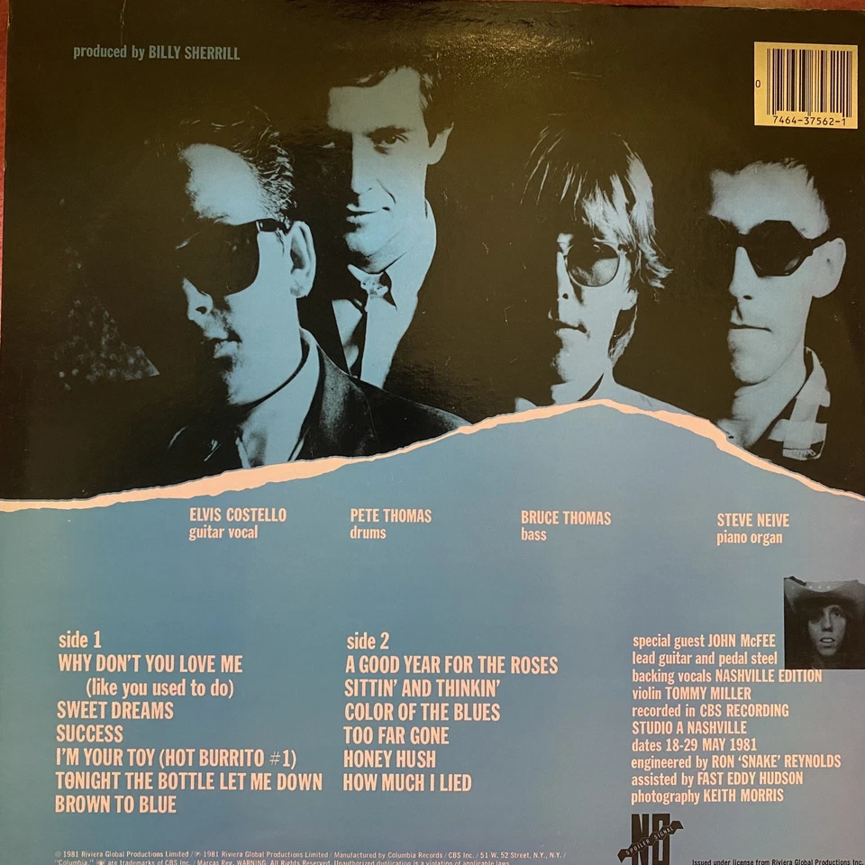 ELVIS COSTELLO Almost Blue LP COLUMBIA FC 37562 rare original Honky Tonk VG+ - Image 2 of 4