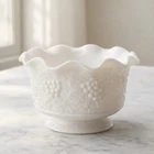 Vintage Indiana Milk Glass Harvest Grape Planter Bowl Ruffled Pedestal 5”