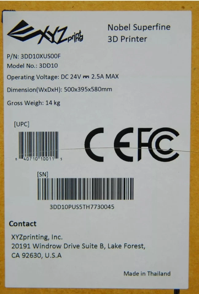 XYZPrinting 3DD10 Nobel Superfine Resin 3D Printer - Image 3 of 3