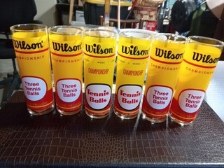 Vintage 1970s Wilson Tennis Ball Can Tall Highball Glasses Set of 6 RARE