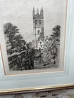 Antique etching Oxford Magdalene College 1880 framed and glazed