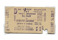 1974 Solihill - Birmingham (New St) 2nd Cl Cheap Day Railway Ticket BR BRB(M)