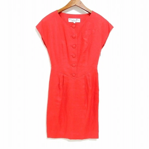 Abito donna Christian Dior lino vintage capospalla pezzo unico tinta unita taglia 7 rosso