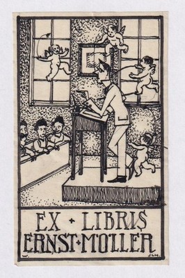 Exlibris Willy Schmitt Ernst Möller Drawing Bookplate Ex-Libris 1925
