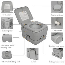 10L Portable Toilet Flush Travel Hiking Potty Camping Equipment Gray