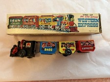 Wind Up ZIG-ZAG COMIC Western EXPRESS Tin Toy Train w/ Box Vintage made in Korea