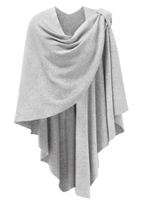 Womens Grey Large Cross Front Poncho Sweater Wrap Topper Knitted Elegant Shaw...