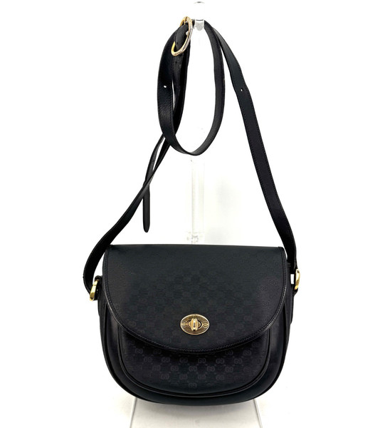 Vintage GUCCI Shoulder Bag PVC Leather Micro GG Turnlock Black Purse Authentic