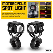 2X Motorcycle LED Headlight Fog Driving Auxiliary Spot Light Lamp White Yellow