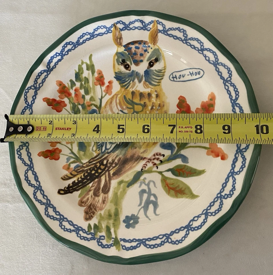 Plato de cerámica Anthropologie Nathalie Lete Art Pottery Owl Hou Hou 10 pulgadas Foto 4 de 4
