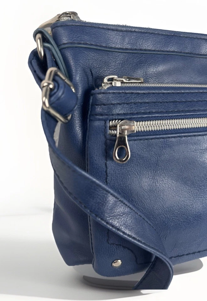 Relic Blue Crossbody Bag Supple Leather Versatile Design Silver Hardware Zip Bag - Image 2 of 4