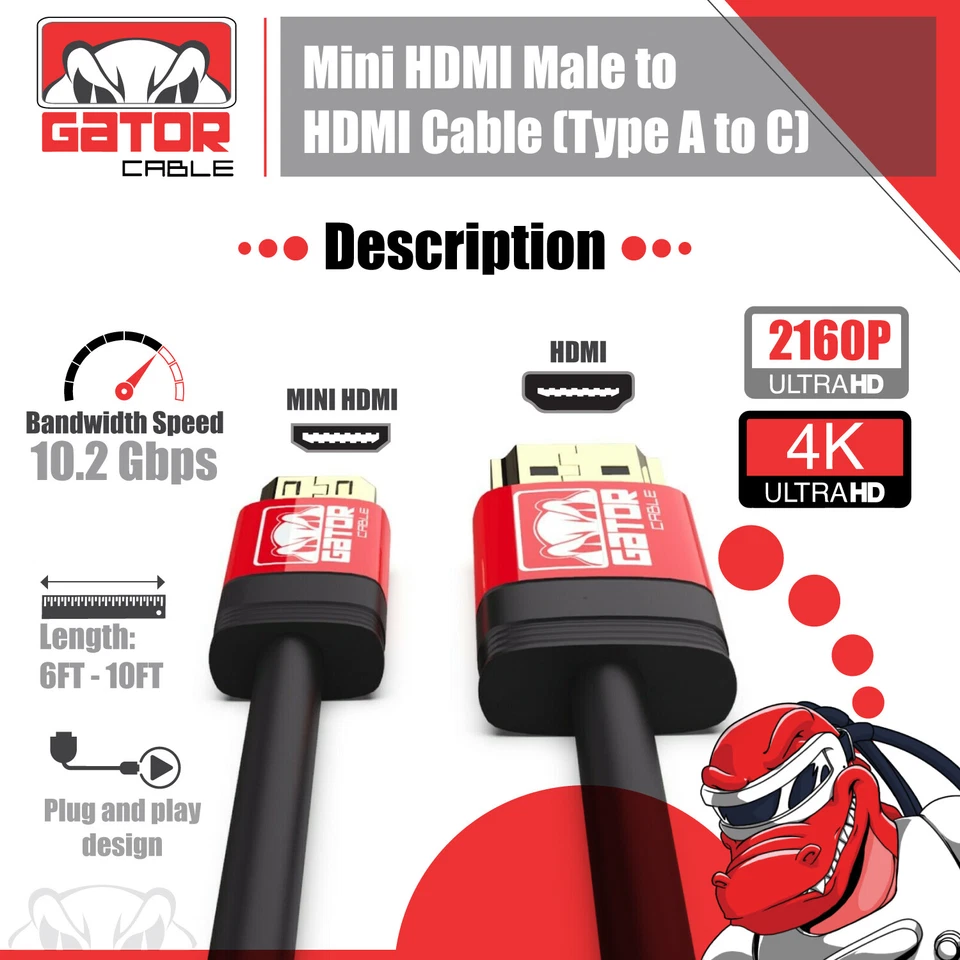 Adaptador de cable Mini HDMI a HDMI 4K UHD Alta velocidad HD HDMI A a Mini C Foto 4 de 4