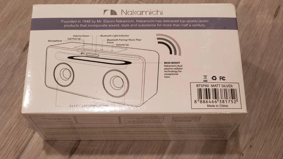 Altavoz inalámbrico Bluetooth 4.0 Nakamichi BTSP80 - plateado mate Foto 3 de 3