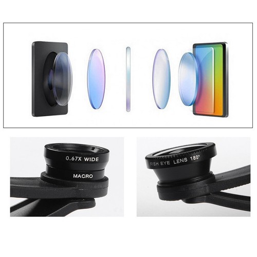 3 in 1 Clip On Camera Lens Kits Fish Eye+Wide Angle+Macro Lens for Cell Phone - Zdjęcie 7 z 27