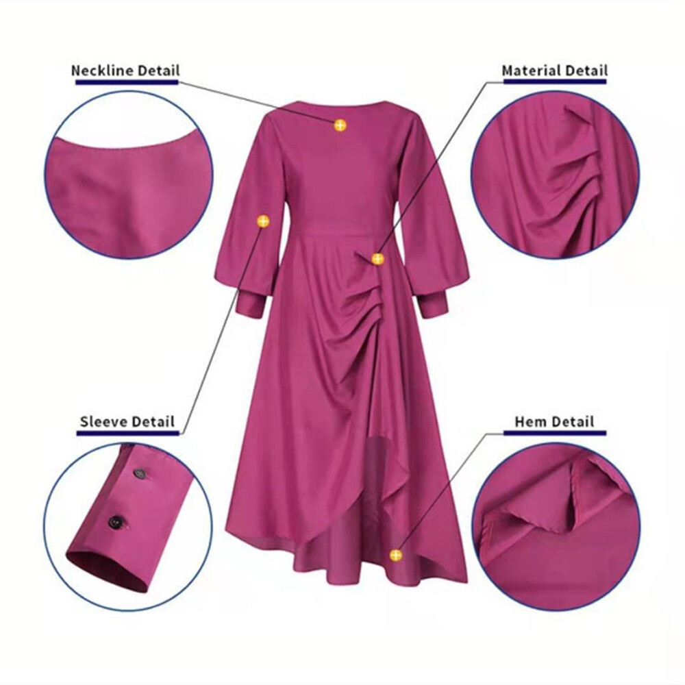 Womens Solid Long Sleeve Midi Dress Ladies Casual Loose Party Cocktail