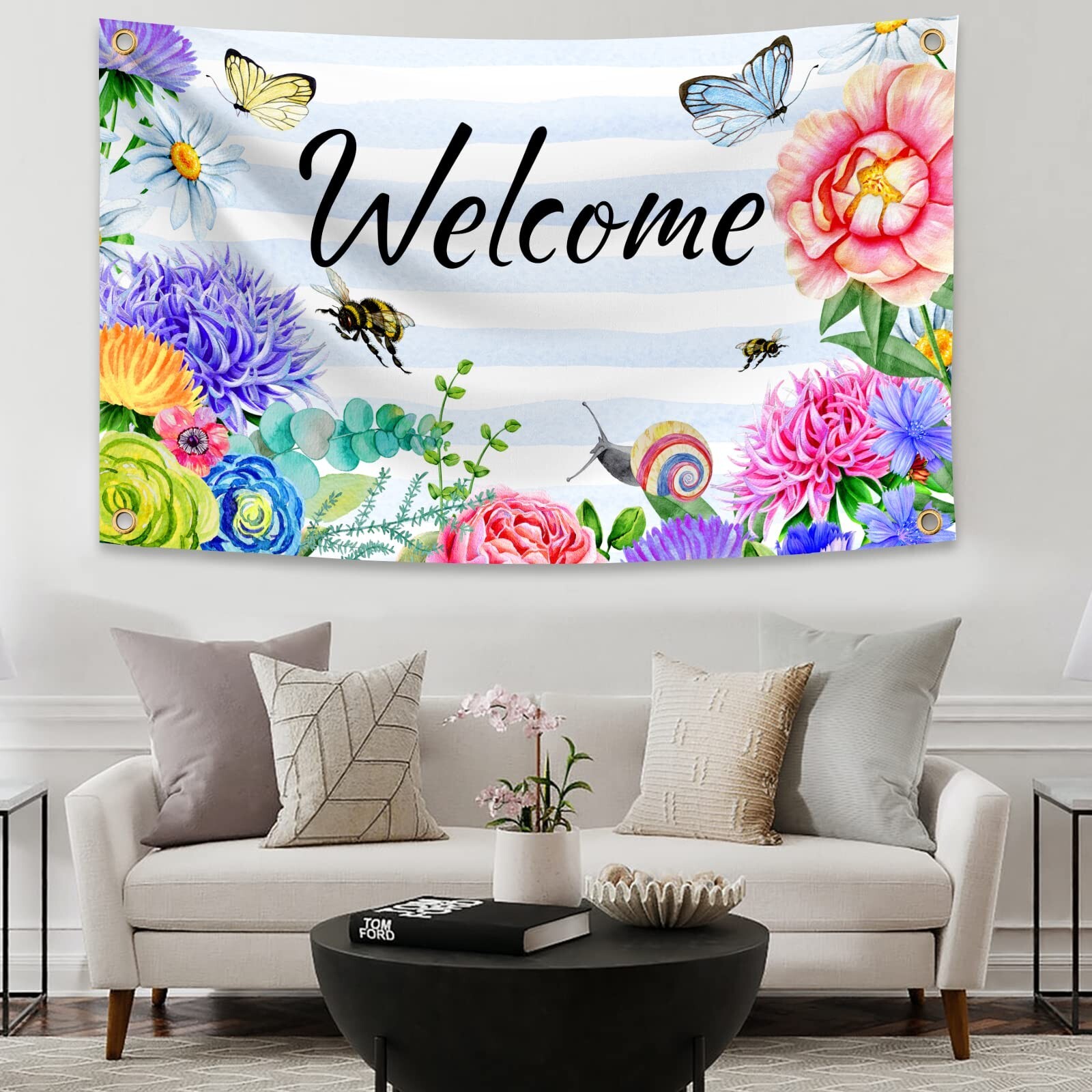 Welcome Spring Summer Flag 3x5 FT Flower Butterfly Bee Yard House Flags ...