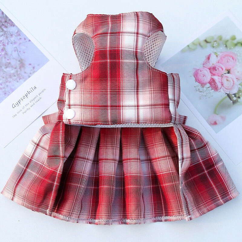 Cute Bow Plaid Pet Cat Dog Dress Harness Leash Set Pet Puppy Princess Clothes - Image 3 of 4