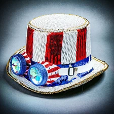 Military Burning Man Uncle Sam Top Hat with Kaleidoscope Goggle USA Festival Hat