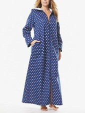 Dreams  Co. Plus Size Evening Blue Multi Dot Long Fleece Hoodie Robe Size 3X