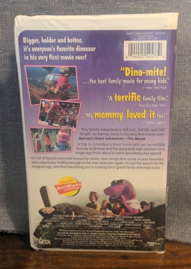 Barney Barney's Great Adventure The Movie VHS 1998 Acceptable