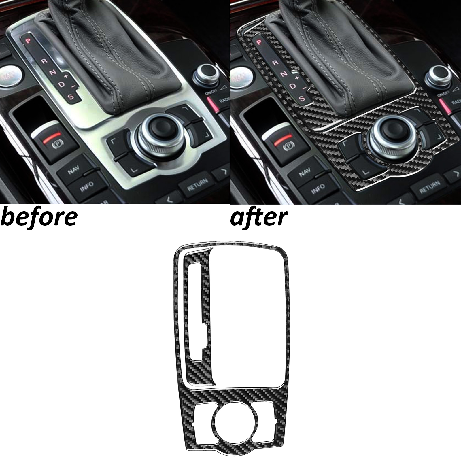 2Pcs Real Carbon Fiber Console Gear Shift Panel Trim For Audi A6 S6 C6 2005-2011