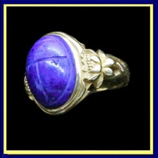 Victorian Nouveau scarab ring Egyptian Revival Gold Lapis Lazuli Signed (6615)