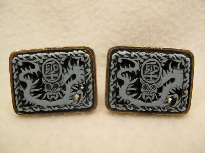 VTG~ETD~Enter the Dragon~EXTRA LARGE~Cuff Links~Bruce Lee~Blue~Gold Tone~Jewelry