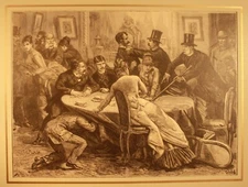 "Gambling den Paris police" xylography (wood engraving) 1879 after Castelli