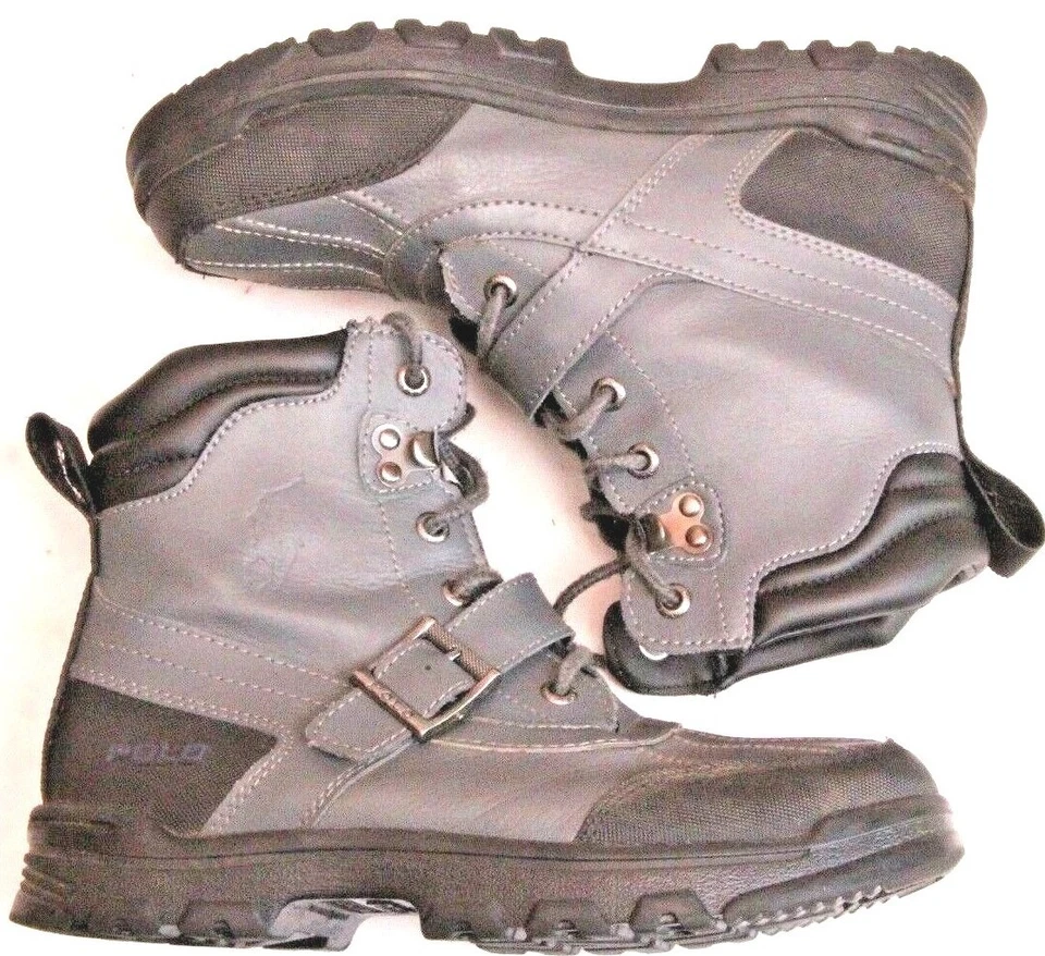 Ralph Lauren Polo Azul Cuero Botas Con Cordones Senderismo Zapatos Tobillo Jóvenes Niños 4 Foto 2 de 4