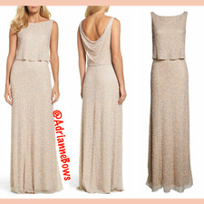 NWT $329 Adrianna Papell Sequin Popover Mermaid Gown in Coral Nude [SZ 4 ] #N852