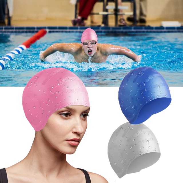 Aegend Adult Silicone Solid Swim Cap Pink Swimming Cap For Long