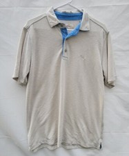 Tommy Bahama Mens Medium Polo Shirt Short Sleeve Beige / Cream Color Fish Logo