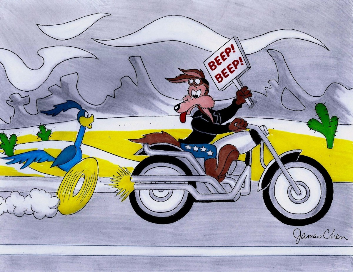 WILE E COYOTE & ROADRUNNER ORIGINAL COMIC ART COLOR SKETCH 2 ON