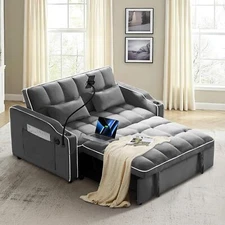 3 in 1 Convertible Pull-Out Sofa Bed Sleeper Couch With USB Ports & Phone Stand