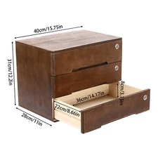 Wooden Desktop Storage Box with Lockable Drawers, Office Supplies File Organizer