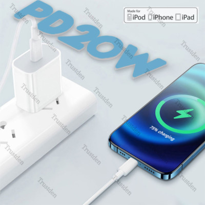 For iPhone 14 13 12 11 Pro XS XR X 8 20W Fast Charger Adapter USB C Type C Cable