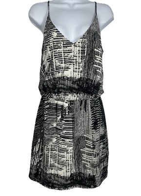 Amanda Uprichard Sz: M Black Ivory Gray Mini Strappy Blouson Dress 100% Silk