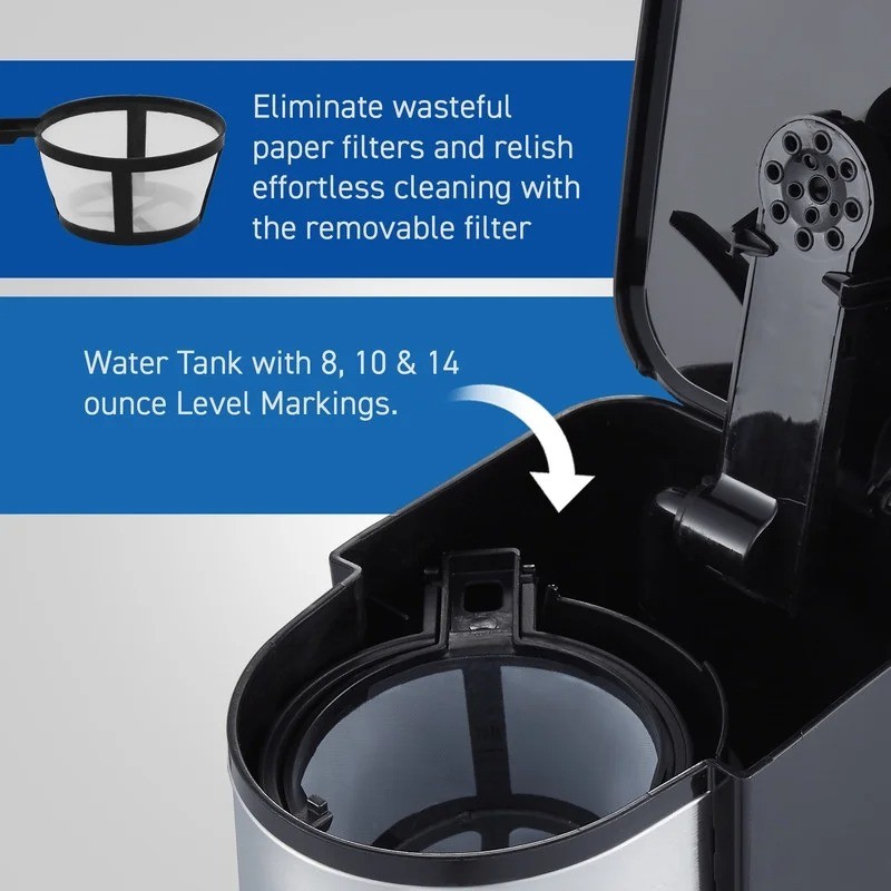 Elite Cuisine EHC150 Personal Coffee Maker with Stainless Travel Mug, Black
