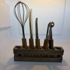 Vintage Bar Set Of 5 Cutlery Utensils In Wooden Holder Old Homestead  Japan — photo 2
