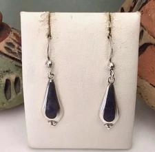 VTG Boma 925 Sterling Silver Deep Blue Lapis Teardrop Hook Earrings EUC 3.5g