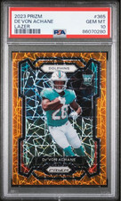 Graded 2023 Panini Prizm Devon Achane #365 Lazer Rookie RC Football Card PSA 10