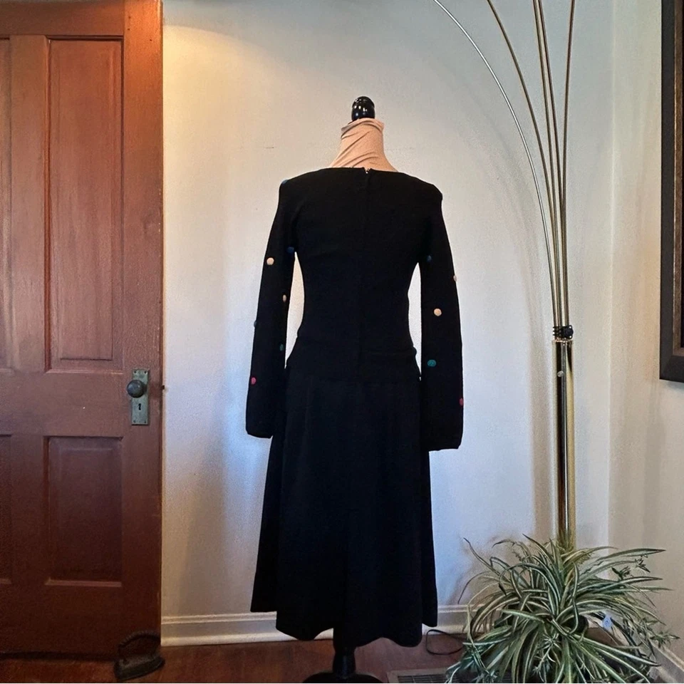 Vintage Ciao Ltd. Negro Lana Suéter Vestido Lunares Talla 12 Foto 3 de 4