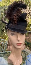 VINTAGE 1940's FELLER'S BLACK WOOL HAT W/ OSTRICH FEATHERS