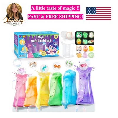 Non-Toxic Kids Bath Bomb Science Kit - 12 Glow Toys & Fizz Bottles for Bath Play