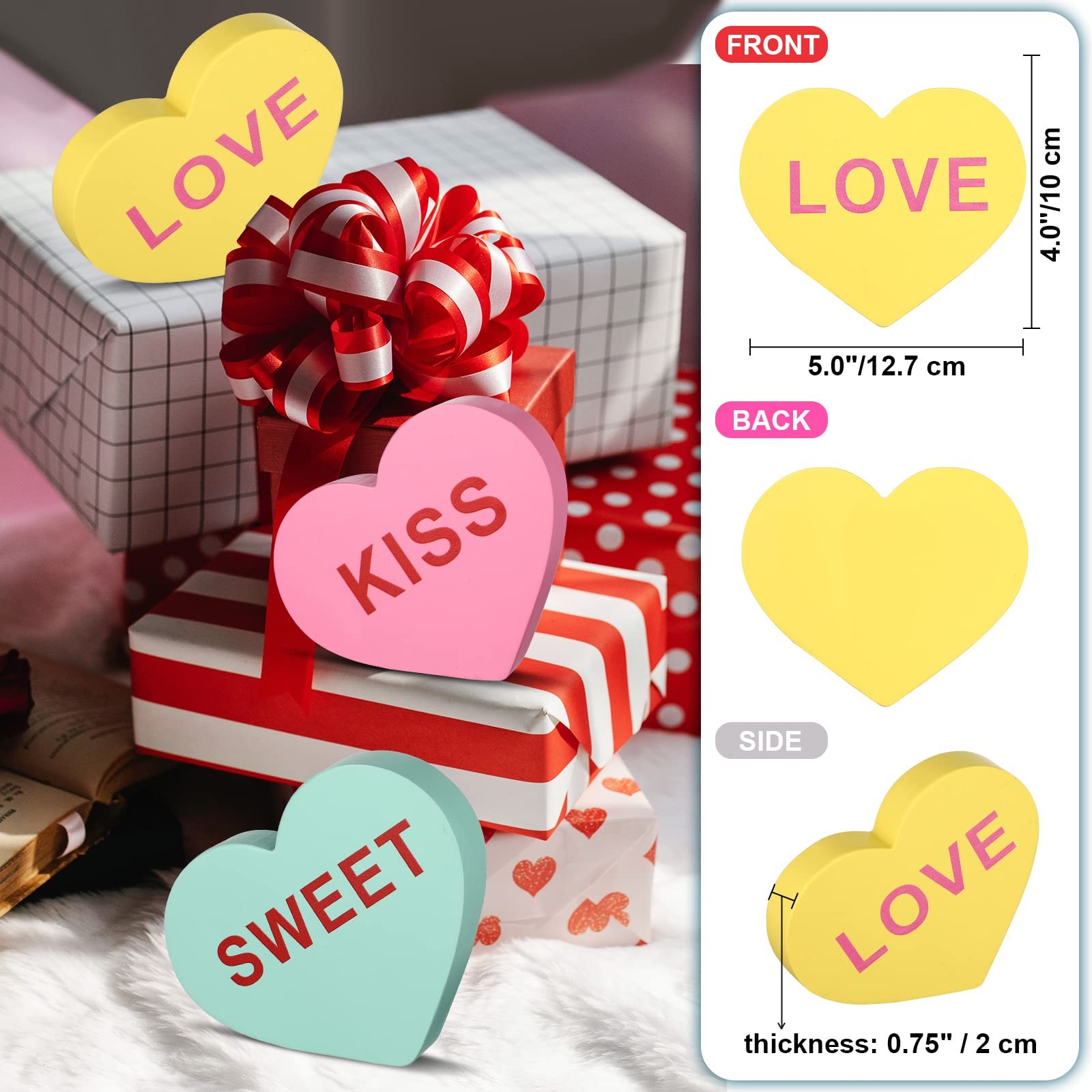 3 Pcs 5 Inch Large Valentine Conversation Heart Decorations for Home Valentin... thumbnail 3
