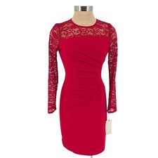 Ivanka Trump Sheath Dress Holiday Red Sheer Lace Long Sleeve Zip NWT Womens 6