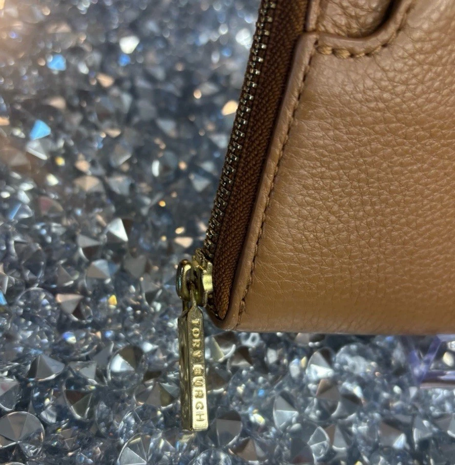 Cartera grande Tory Burch Continental de cuero granulado dorado tostado con cremallera alrededor NUEVA Foto 4 de 4